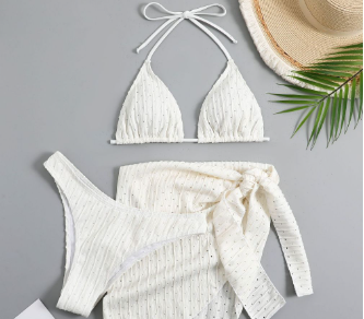 New Three-Piece Swimsuit With Open-back Drawcord Strap Bikini