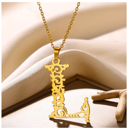 Initial Necklace for Women Men Girls Boys Gothic 18K Gold Plated 26 Letters Pendant Necklace Chain with Extension L