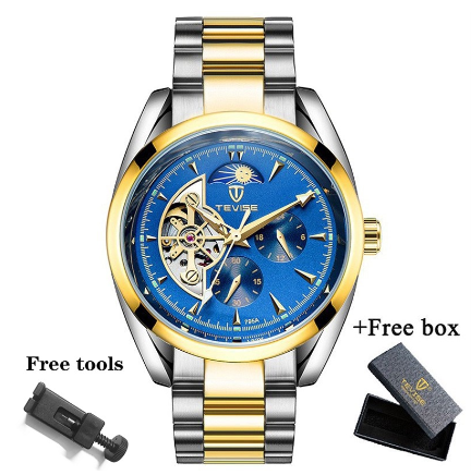 TEVISE Watch for men Automatic analog Skeleton Gold Luxury Stainless Steel Strap Waterproof Tourbillon 795A 4