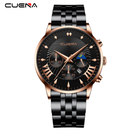 CUENA Men's Watch Fashion Business Casual Sports Stainless Steel Waterproof 6016 M6