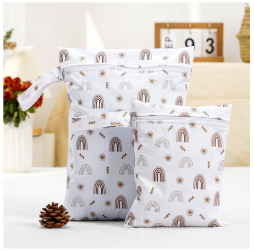 2pcs Reusable Wet Bags with Two Zippered Pockets and Handle 5