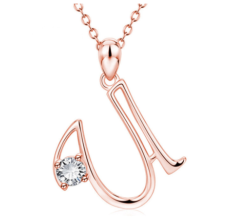 26 Letter Rose Gold Necklace Pendant Classic Fashion Men's and Women's Letter Diamond Necklace Jewelry Wholesale U