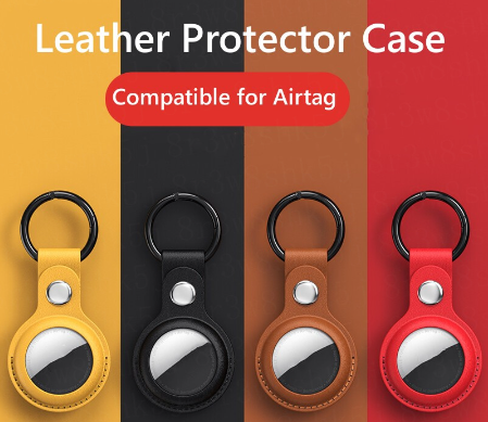 Leather Case For Airtag Tracker Protector Cover Shockproof Anti-lost Case Cover with Keychain