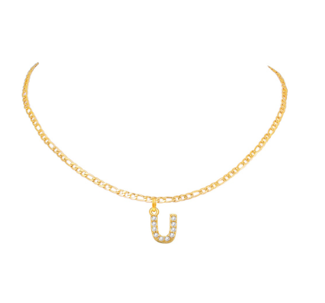 Vnox 14 Yellow Gold Plated Cubic Zirconia Initial Necklace Letter Necklaces for Women 20inch Chain U