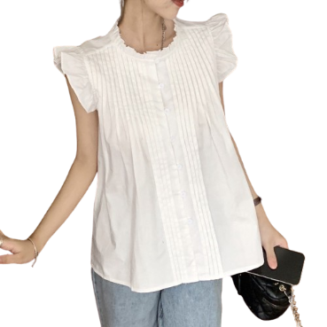 Lovito Women Frill Plicated Ruffle Hem Blouse LNE24177 (White)