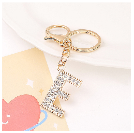 Simple Rhinestone 26 Letter Keychain Gold Color A-Z Initials Metal Keyrings For Women Car Keyholder Accessories Birthday Gifts E