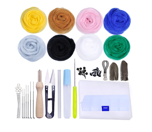 Felting Roving Kit 8 Colors Felt Balls Wet and Dry Felting DIY Craft Set Beginners Needle Felt Tools