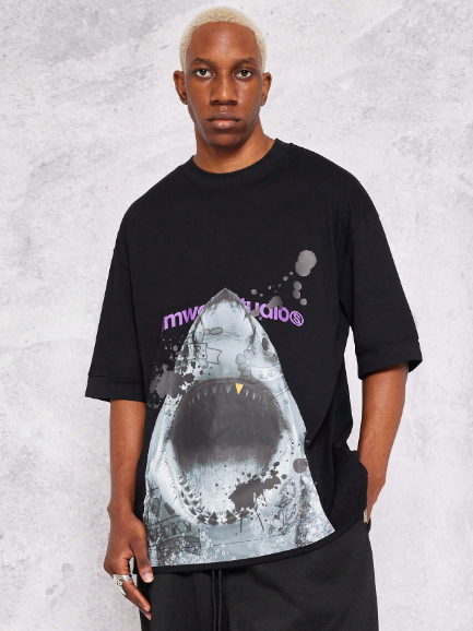 SUMWON Oversized Tee With Shark Graphic