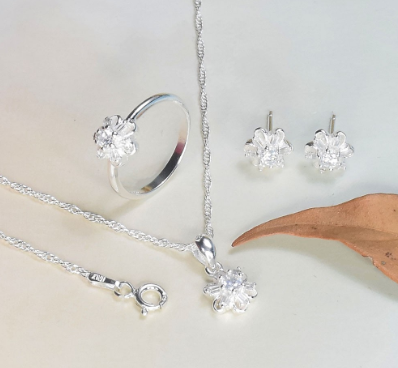 Italy Sterling Silver Flower Ladies Set