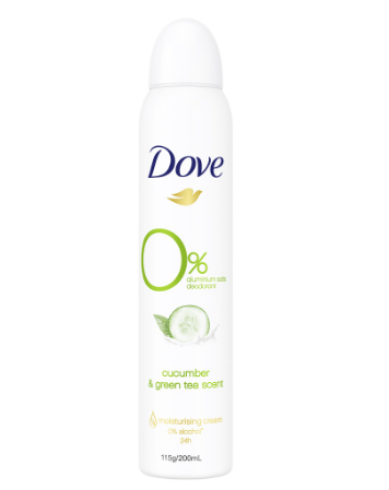 Dove Zero 0% Aluminum Deodorant Spray Cucumber & Green Tea 200ml