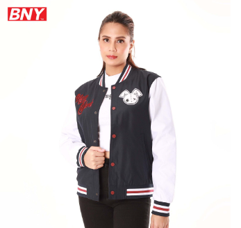 BNY Ladies' poly-cotton twill two-tone varsity jacket with patches (450)