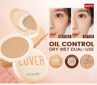 Focallure Perfect Cover Oil Control Matte Poreless Dry Wet Dual-Use Contain Vitamin C Powder Compact Makeup