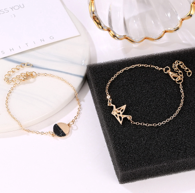 2PCS/Set Women Geometric Stone Gold Chain Bracelet