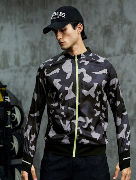 Manfinity Sport Corelite Men Allover Print Raglan Sleeve Zipper Up Sports Jacket Workout Tops