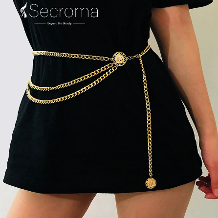 Secroma Women Fashion Belt Narrow Adjustable Metal Chain Accessories