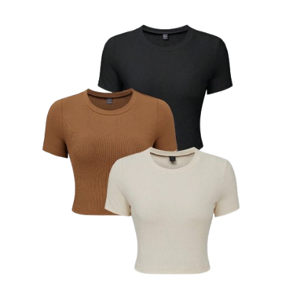 Lovito Women Elegant Plain Basic Crop T-Shirt L74ED115