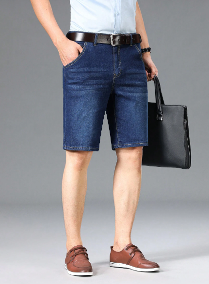 Manfinity Homme Men's Solid Color Simple Style Zipper Fly Denim Shorts