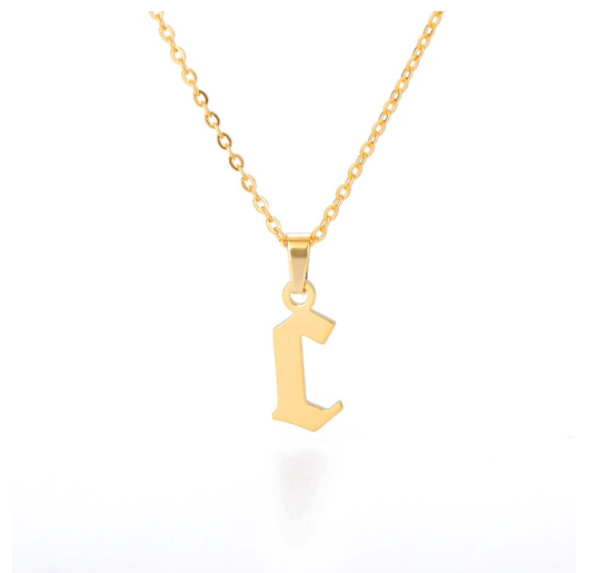Maxzone Tiny Old English Letters Necklaces For Women Lowercase Initial A-Z Letter Pendant Necklace Men Vintage Font Boho Jewelry Gift C
