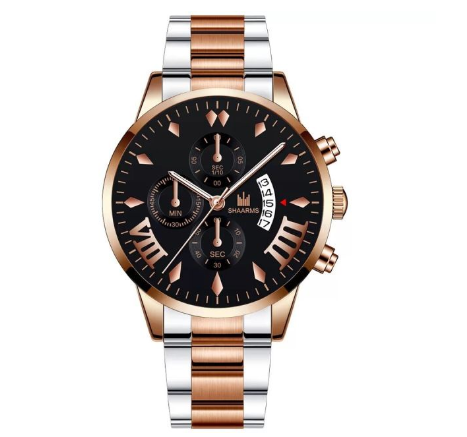 Fashion Men's Automatic Calendar Stainless Steel Analog Watch Business Waterproof Casual Men Quartz Wristwatches Relo Ng Kalalakihan ROSEGOLD BLACK