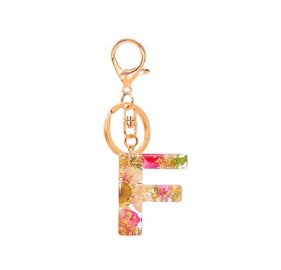 A-Z 26 Letter Pendant Keychains Resin Dried Flower Alphabet Keyring Charm Women Cute Bag Ornamant Accessories Gifts F