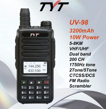 TYT TH-UV 98 Walkie Talkie 10W 3200 mAh VHF/UHF Dual Band Two Way Radio and Scrambler