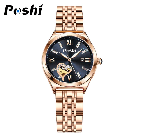 POSHI New Automatic Ladies Watch Diamond Quartz Fashion For Woman Waterproof Watch BLACK