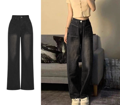 Lovito Women Cat'S Whiskers Patched Jeans L59ED013 Black