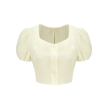 Lovito Women Button Front Square Neck Puff Sleeve Blouse L62ED013 (Apricot)