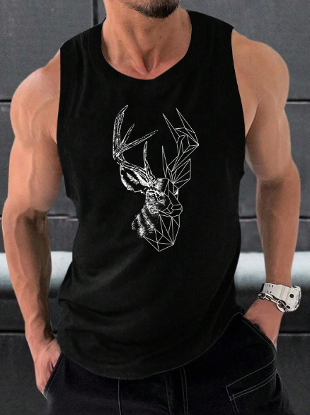 Manfinity Homme Men Geo Deer Print Sports Casual Tank Top Spring And Summer