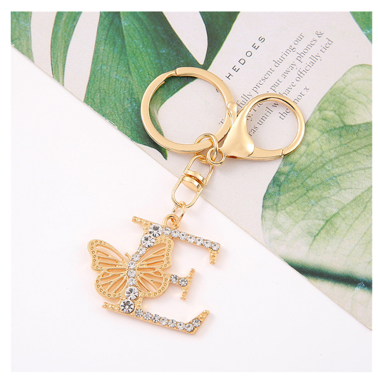 1Pcs Fashion Hollow Butterfly 26 Letter Keychains Luxury Rhinestone A-Z Initials Metal Keyrings Car Key Holder Bag Accessories E