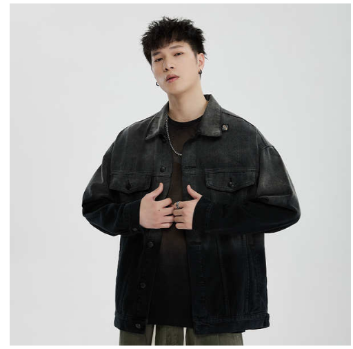 Jacket Men Spring Autumn New Style Gradient Retro American Street Wear Hiphop Washed Denim Jacket Men Loose Ruffian Handsome