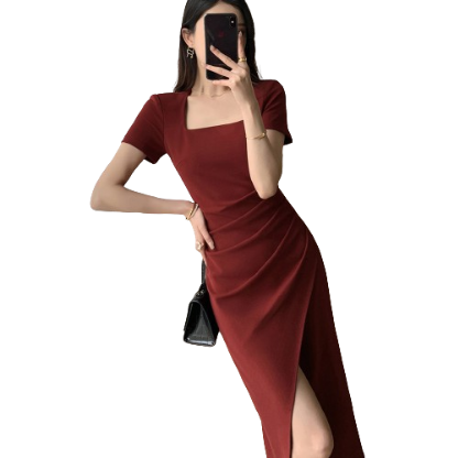 Lovito Women Elegant Plain Asymmetrical Pleated Dress L77ED269