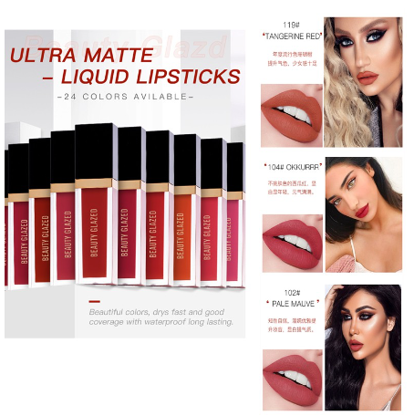 BEAUTY GLAZED Matte Lip Ink 12 Hour Stay Waterproof Lipstick 24 Colors Lip Gloss