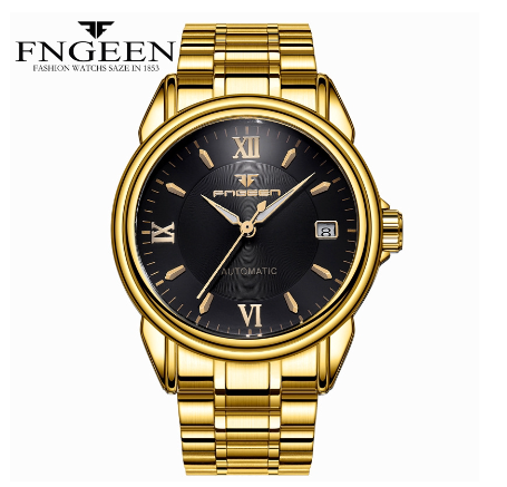 FNGEEN 6602 Men's Automatic Mechanical Watch  GOLD BLACK