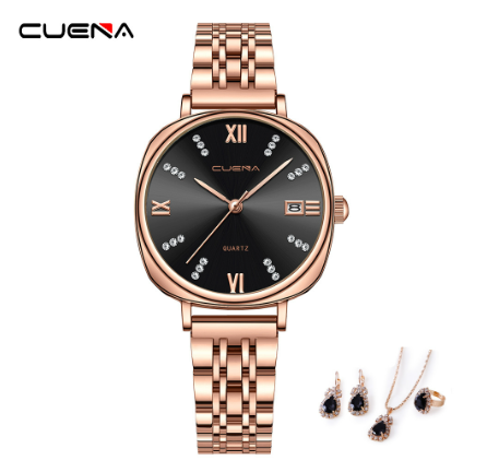 CUENA Original Women Watches Stainless Steel Waterproof Unique Creative Small Dial Fashion Casual Business Sports Quartz Analog Set 4 W02