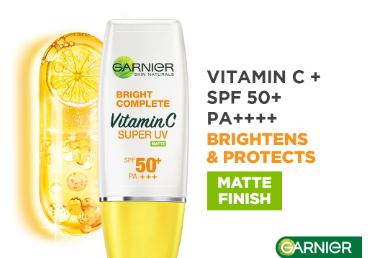 Garnier Bright Complete UV Matte Vitamin C Sunscreen SPF 50 (30mL) Sunblock, Brightening, Skin Care
