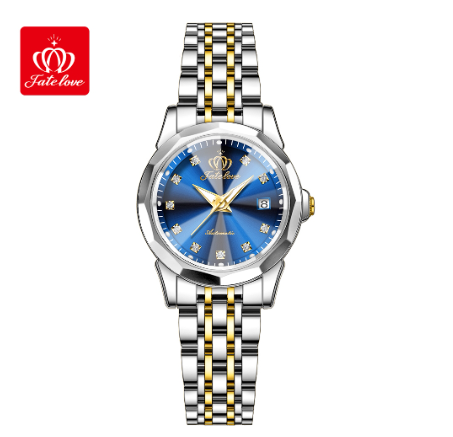 Fate Love Watch For Women Waterproof Original With Box Blue Sliver Womens Female Watches Stainless Steel Watch BLUE DIAL TWO TONE