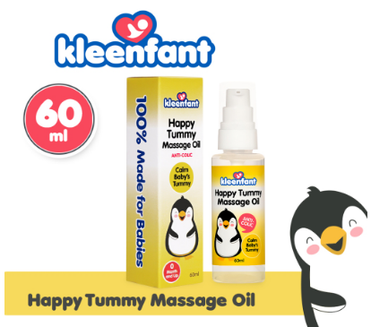 Kleenfant Happy Tummy Massage Oil (60ml) Tiny Bottle Anti Colic Calm Skin care Remedies for Baby