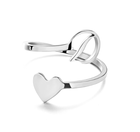 Silver Stainless Steel A-Z Rings Initial Letters Heart Rings Women Fashion Non Fading Jewelry Adjustable D