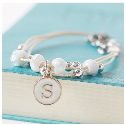 Fashion Ceramics Beads Letters A-Z Bracelet Elastic Chain Bangle Women Men Couple Jewelry Gifts S