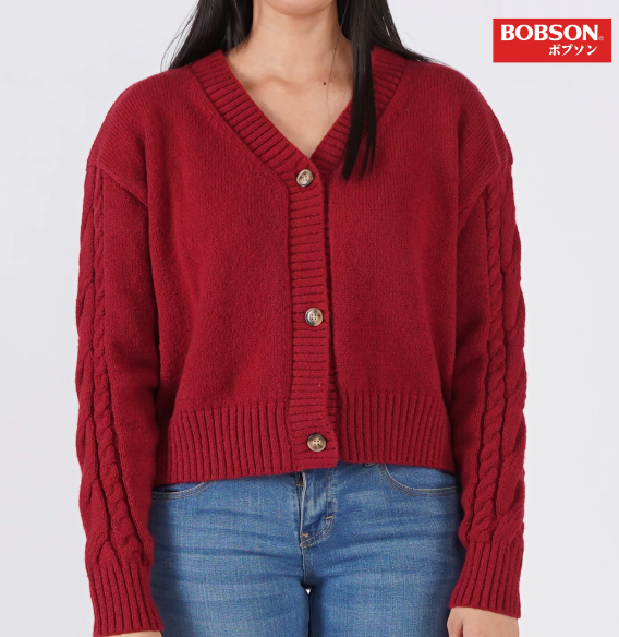 Bobson Japanese Ladies Basic Long Sleeve Cardigan for Women Trendy Regular Fit 121689 Maroon