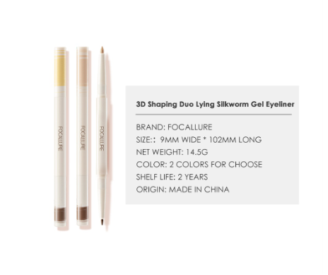 FOCALLURE 3D Shaping Duo lying silkworm Gel Eyeliner 2-in-1 Multi-use Smooth High Pigmented Long-lasting Waterproof Sweatproof