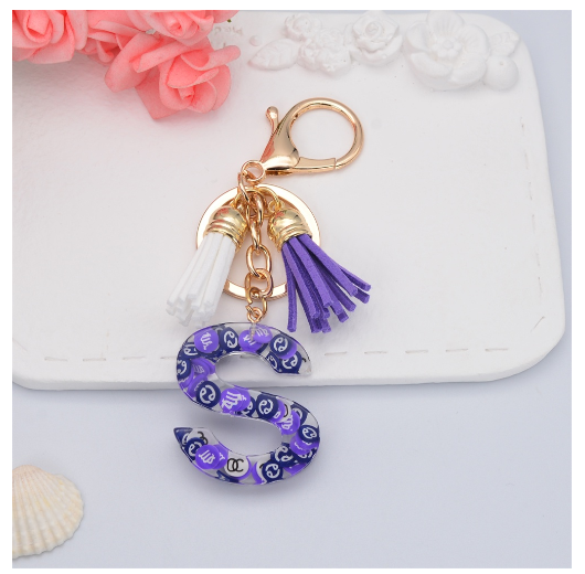 New 26 Letters Constellation Symbol Slice Resin Keychain Charms Women Handbag Ornaments With Tassel Key Ring Accessories Gift S