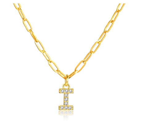 Vnox 18K Gold Initial Letter Necklace,Gold Letter Necklace,Initial Necklace I