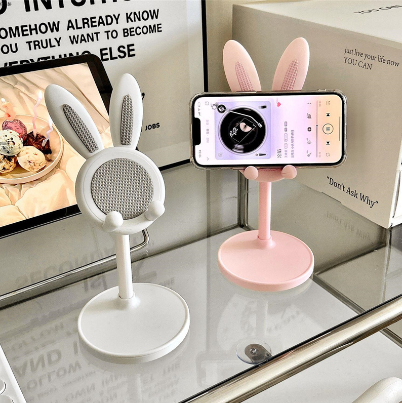 Cute Bunny Phone Stand, Angle Height Adjustable Cell Phone Stand For Desk, Thick Case Friendly Phone