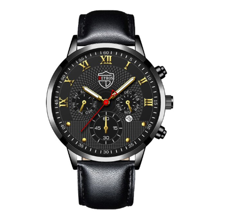 Men's Watch Sale Men's Waterproof Business Quartz Wristwatch Relo Ng Kalalakihan LEATHER BLACK GOLD