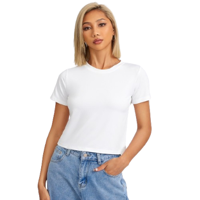 Lovito Casual Plain Crew Neck Basic Tshirt for Woman L18X101 (White/Pink/Blue/Black)