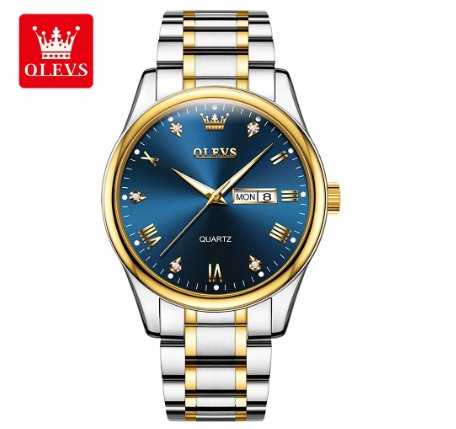 OLEVS Watch For Men Water proof Quartz Man Mens Watches Original Relo Sliver With Box Business Calendar Steel Belt Gold Luminous 005