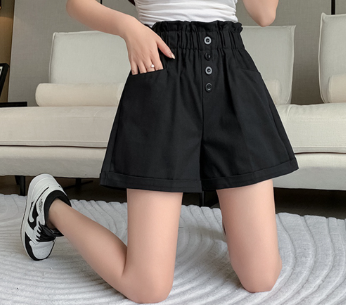 Lovito Women Casual Plain Button Front Shorts LNA27157 Pink/Black