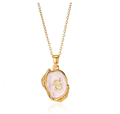 26 English Letter Necklace with Irregular Oil Drop Letters Pendant Necklace Chain in Gold S
